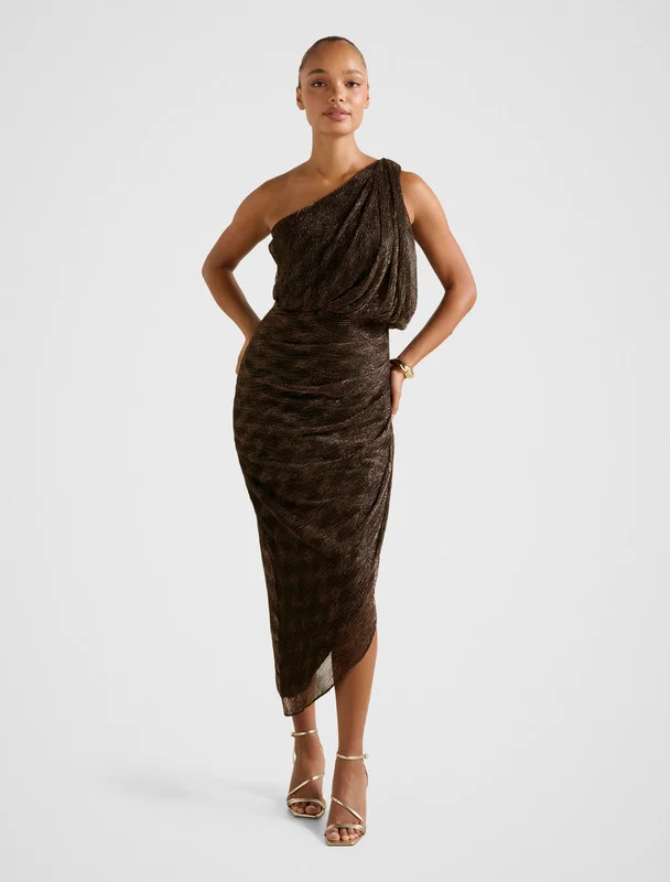 forever new CASSIDY One Shoulder Plisse Midi Party Dress